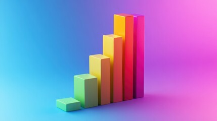Fototapeta premium Brightly colored bar graph showing the stages of business growth, each bar standing out on a minimalist digital background.
