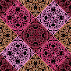 Pattern with crochet granny square with flowers wallpaper handmade decorative art design print