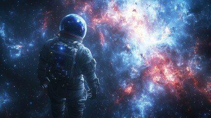 Astronaut Exploring Colorful Deep Space Nebula