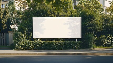 white blank advertising billboard street mockup panel digital lightbox poster ad banner board bus shelter advertising green park background vertical format sign stucco facades european : Generative AI