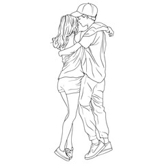 Romantic Couple Hugging Line Art Illustration