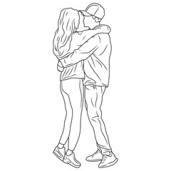 Romantic Couple Hugging Line Art Illustration