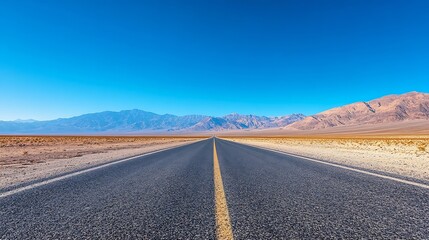 State Route 190 crosses Panamint Valley in Death Valley National Park California United States Empty desert road in Death Valley with clear blue sky : Generative AI
