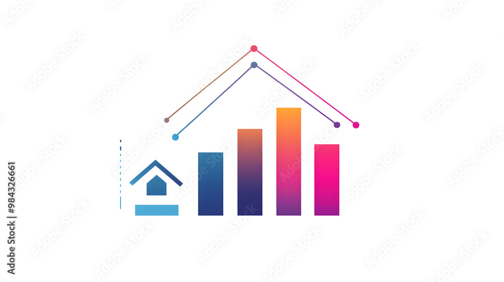 Poster a line graph with a house icon at the peak, symbolizing rising property values