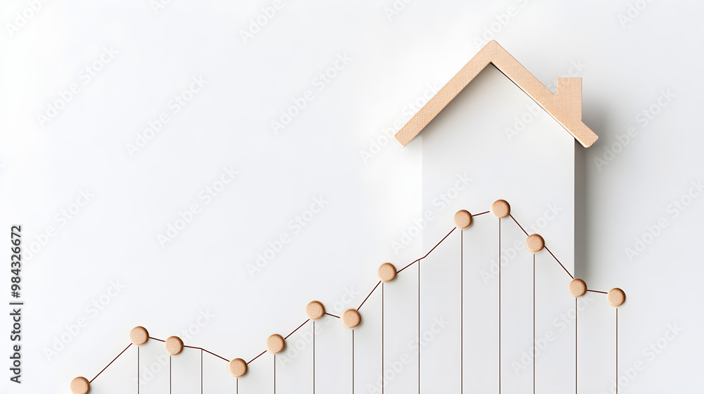 Poster a line graph with a house icon at the peak, symbolizing rising property values
