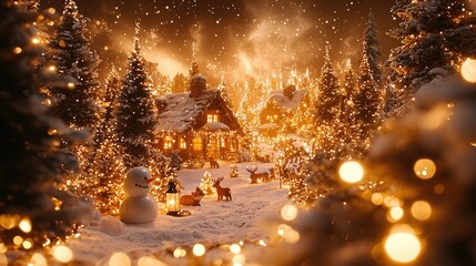 A cozy woodland Christmas scene deep in an enchanted forest