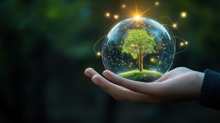 Corporate sustainability initiatives visualized through advanced AI analytics, showcasing environmental trends for 2025