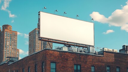 Obraz premium Outdor advertising in the city mockup Large billboard on roof top of brick building : Generative AI