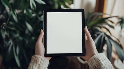 A Hand Holding a Tablet with a Blank Screen