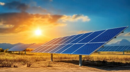 Solar farm in a desert, renewable energy production