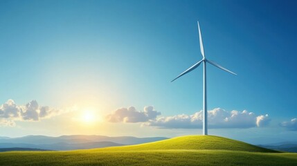 Obraz premium Wind turbines on green hills, eco-friendly energy