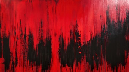 Deep Red Abstract Painting with Bold Black Strokes for Artistic Inspiration and Modern Decor