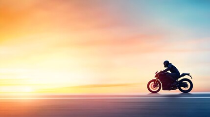 Freedom on the Open Road - Motorcycle Riding into a Fiery Sunset Capturing the Spirit of Adventure and Wanderlust in a Minimalist Composition