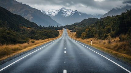 Fototapeta premium New zealand south island new zealand empty stretch of&nbsp;state highway 6 : Generative AI