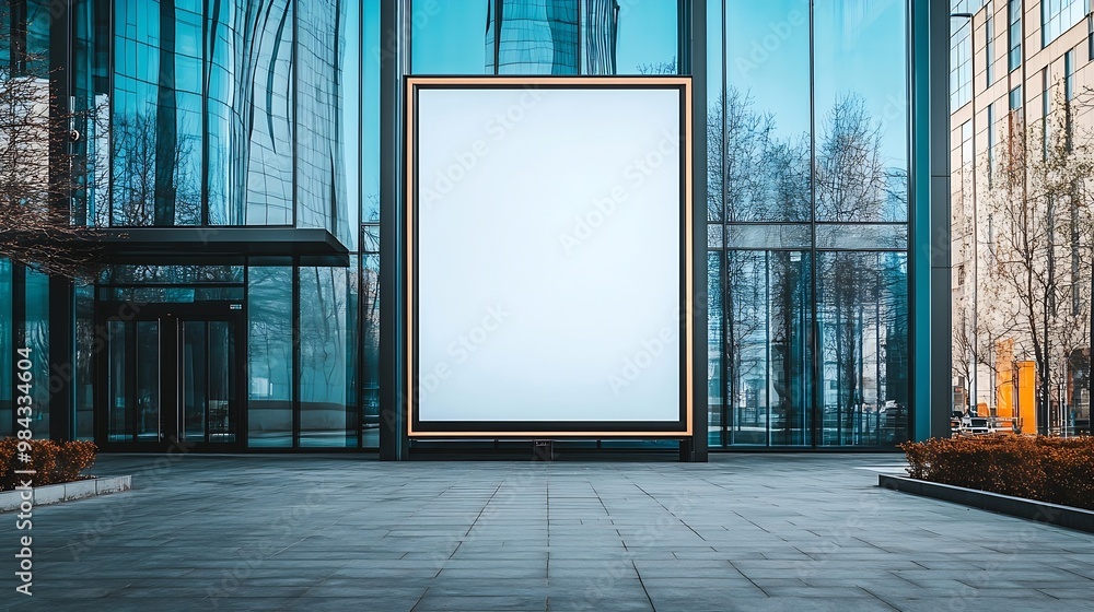 Poster advertising biilboard mockup in front of the modern office building : generative ai