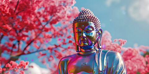 golden buddha statue, ai generated,	