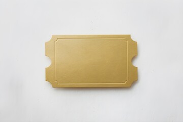 Blank golden ticket with scalloped edges, centrally positioned, elegant look against white background