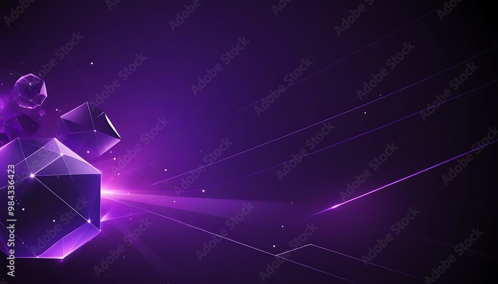 Wall mural abstract purple geometric shapes with light effects.