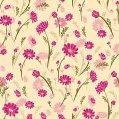 Charming Seamless Floral Pattern: Small, Simple Flowers for a Cheerful and Vibrant Decor Design

