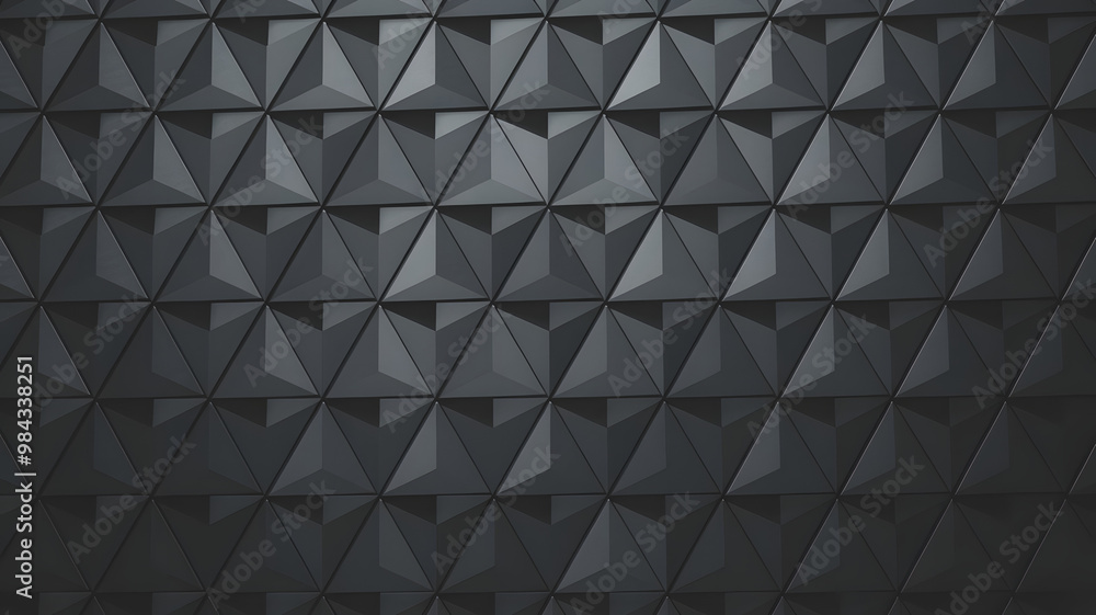 Poster dark geometry: a mesmerizing pattern of black triangles forms a textured, abstract background with a