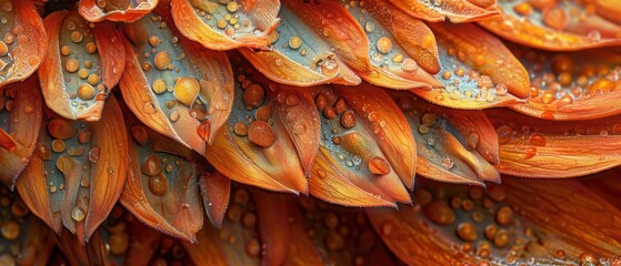 Fototapeta premium Vibrant Orange Petals with Water Droplets