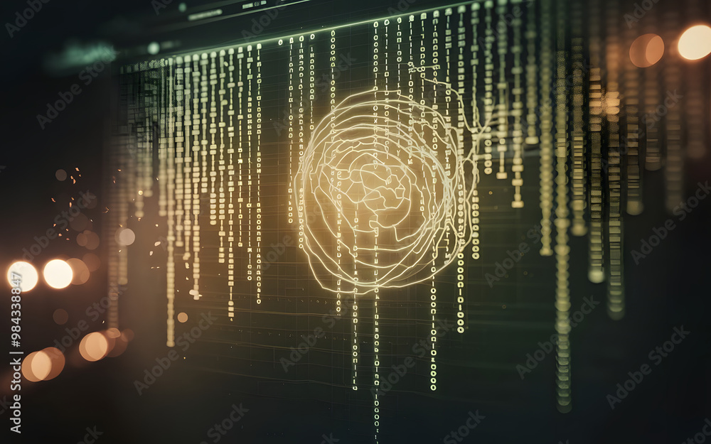 Poster a futuristic digital world map illustration showcasing technology and data patterns, blending blue t