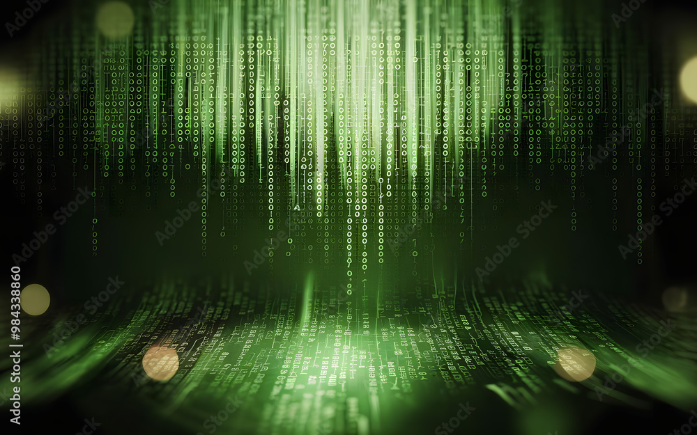 Poster futuristic abstract green background with a textured pattern of spots, representing technology and d