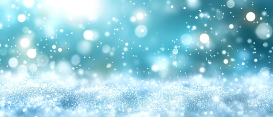 Sparkling winter background with shimmering snowflakes and soft bokeh effect, evoking a serene and magical atmosphere.