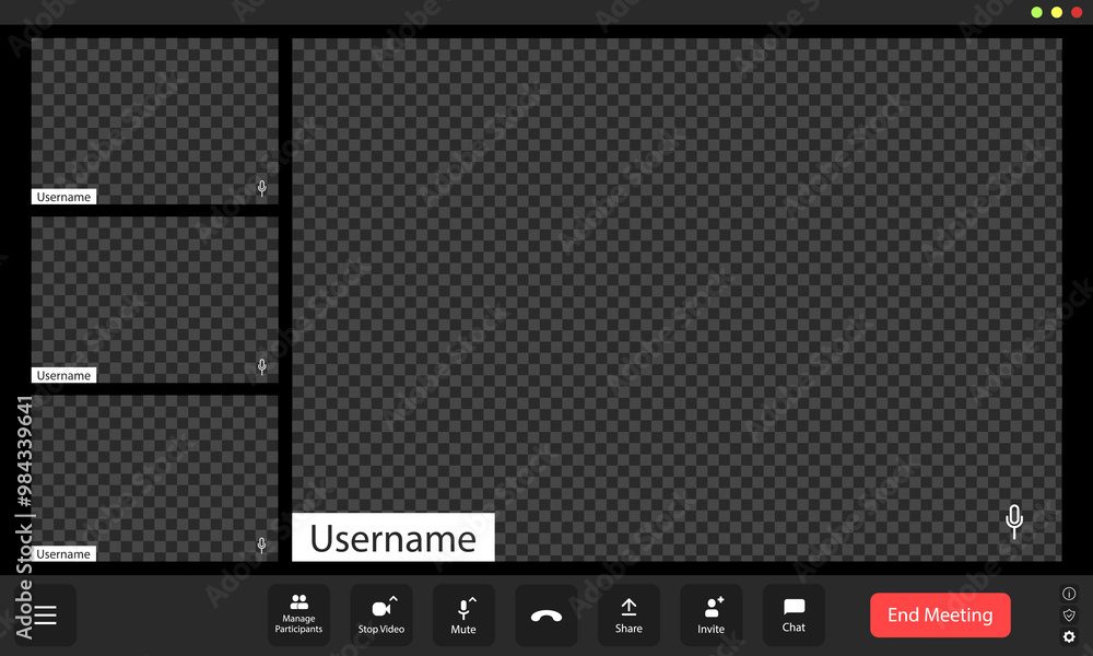 Aufkleber empty virtual meeting interface with usernames displayed and video preview boxes, indicating a pre-m