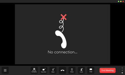 Display showing a lost connection with a red cross over a phone icon during an online meeting on a digital platform