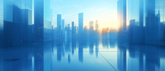 Empty modern business office skyscrapers. High-rise buildings in commercial district with blue sky. bright and clean high tech office background