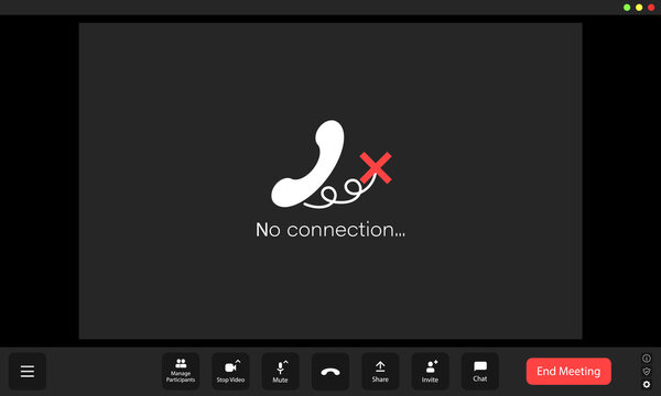 Virtual meeting disruption due to loss of internet connection showing a disconnected participant on screen