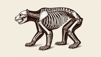 Fototapeta premium Bear Skull Skeleton illustration in old Engraving drawing style