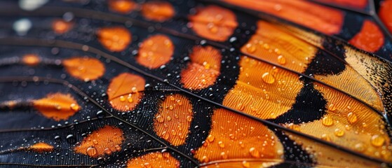 Close-Up of Colorful Butterfly Wing With Raindrops