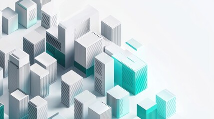Minimalist Isometric of an Abstract Digital City with Clean Geometric Layout