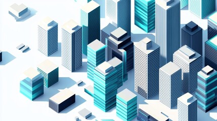 Minimalist Isometric of Futuristic Urban Cityscape with Skyscrapers and Modern Architecture