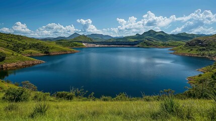 Fototapeta premium Serene Lake Surrounded by Lush Green Mountains