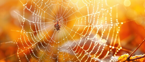 Glistening Spider Web in Autumn Light
