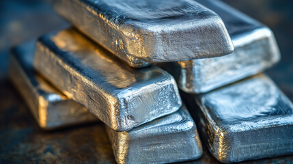 A detailed close up photograph of silver bars showcasing their shiny texture and form