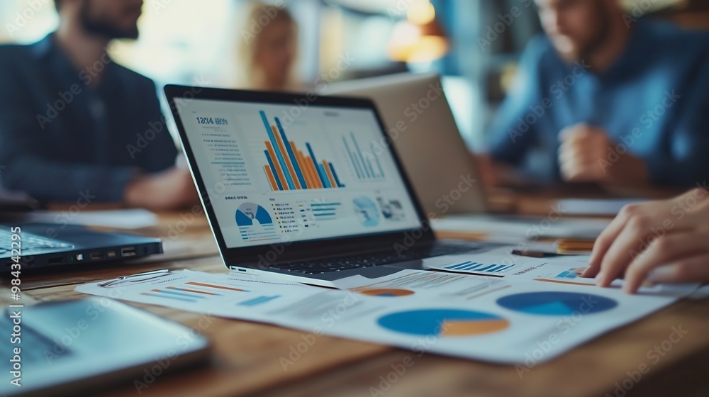 Leinwandbilder group of business people meeting about business plans presenting and explaining financial charts of 