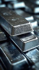 A detailed top view photograph of silver bars showcasing their shiny surfaces and intricate details