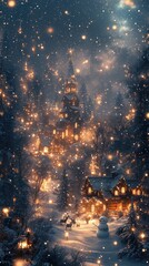 Fototapeta premium A cozy woodland Christmas scene deep in an enchanted forest