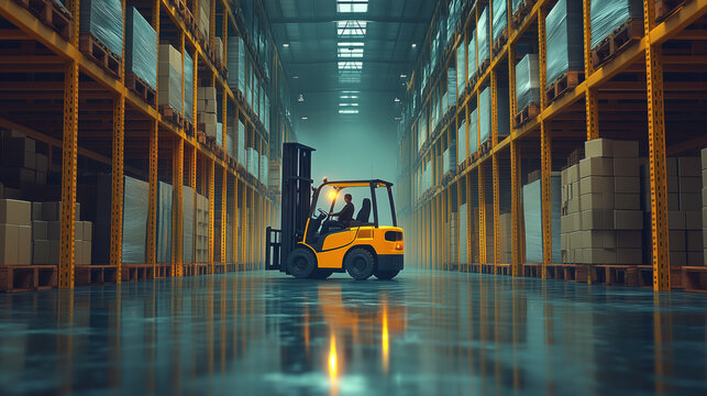 Forklift in a Modern Warehouse Setting