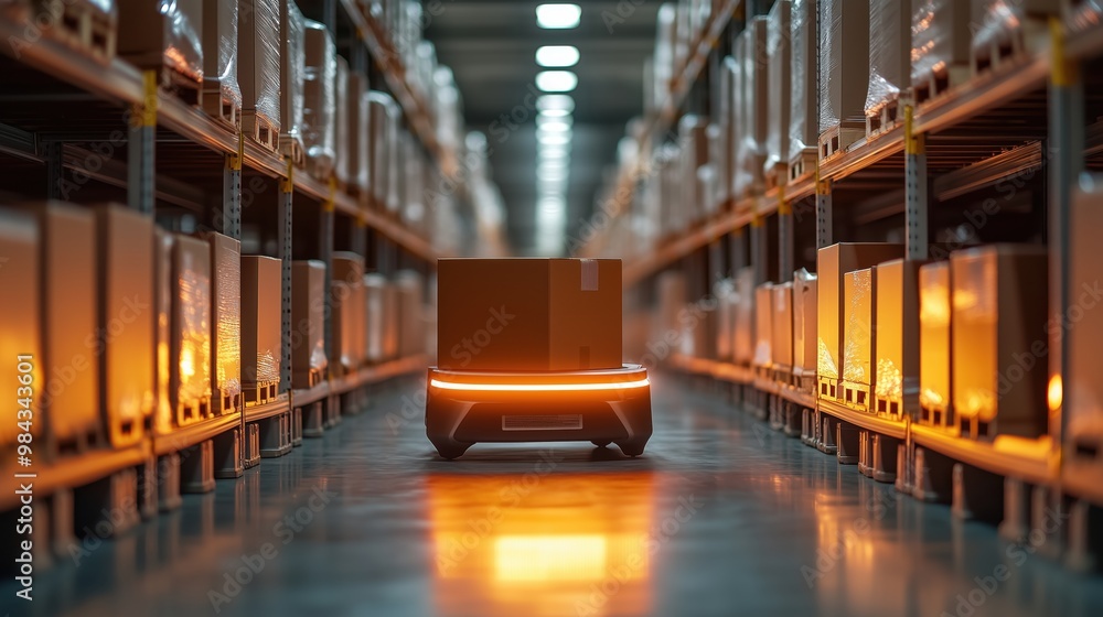 Poster autonomous robot in a modern warehouse setting