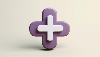 Fototapeta premium Minimalist 3D Purple Medical Cross Symbol Icon Sign