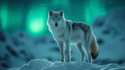 Obraz premium Wolf in the forest. Wildlife scene from winter nature. Wild animal in the natural habitat 