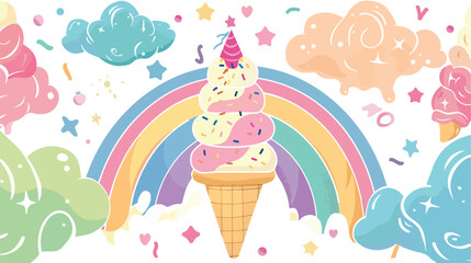 Boho Summer Rainbow Ice Cream Cone Pattern Illustration