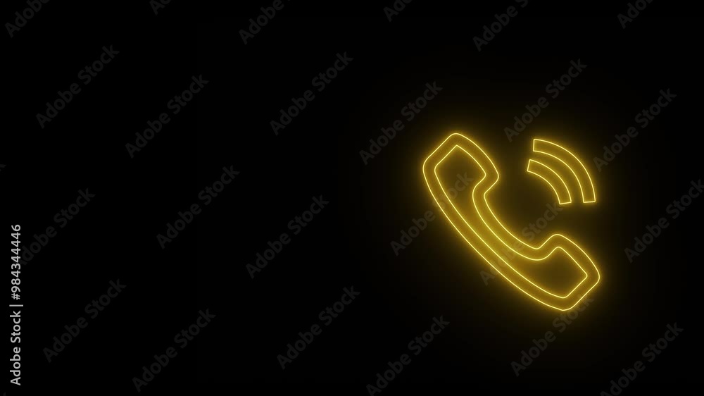 Poster neon glowing outline call icon animation on black background. mobile phone call symbol animation.