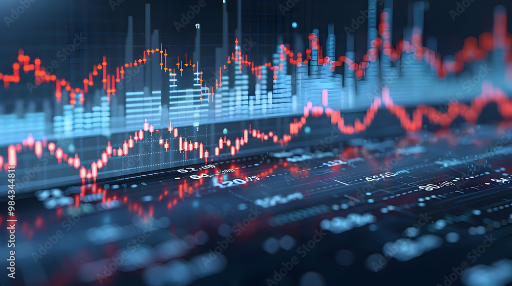 Aufkleber a digital stock chart displaying financial data with red and blue lines showing market trends