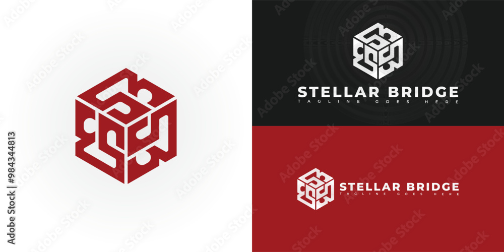 Aufkleber modern hexagon vector initial letter sb or bs logo in red color isolated on multiple background colo